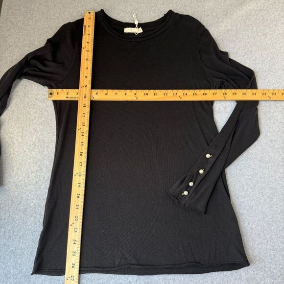 Michelle by Comune Medium Black Blouse‎ Pearl Button Long Sleeve Top Classic - Picture 11 of 13